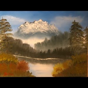 Bob Ross insp. Painting “Majestic Mountain Lake”